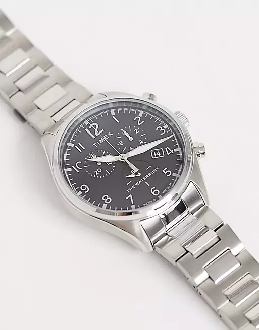 Timex Waterbury Field Watch in Silver Bracelet Wristband.