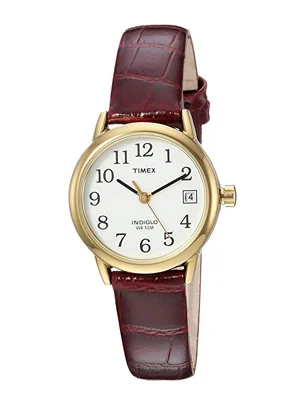timex women's indiglo easy reader quartz analog leather strap watch