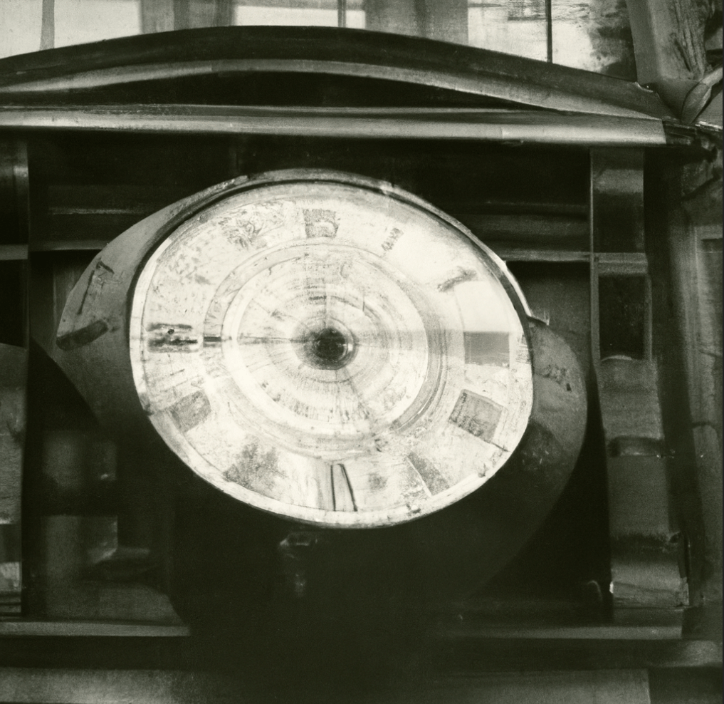 time and war clock face on old building black and white