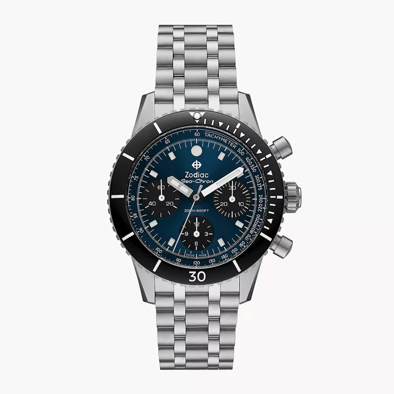 Zodiac Sea-Chron Automatic Chronograph in silver wristband.